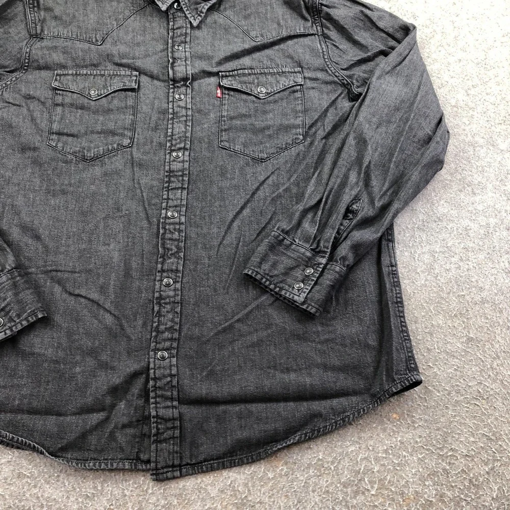 Levis Shirt Mens XL Gray Denim Long Sleeve Western Snap Button Up Casual